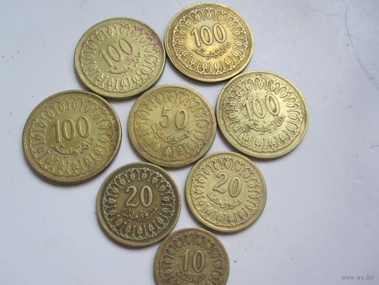 Монеты Туниса 10шт. без повторов.