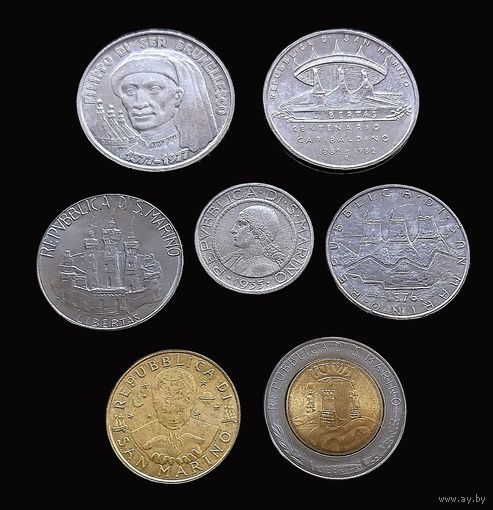 7 МОНЕТ РЕСПУБЛИКИ САН-МАРИНО ( 3 МОНЕТЫ СЕРЕБРО )