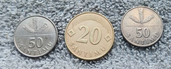 Монеты Латвия 20,50 сантимов 1992г.