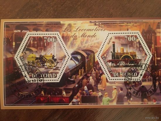 Чад 2014. Паровозы Fusee de Stepbenson и North Star. Блок.