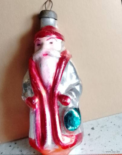 Винтажная ёлочная игрушка Дед Мороз 2. Стекло СССР