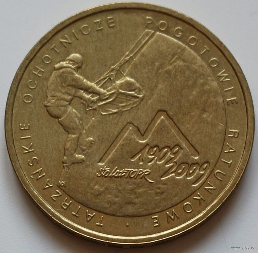 Польша 2 злотых 2009 год "100 лет поисково-спасательной службы в Татрах"