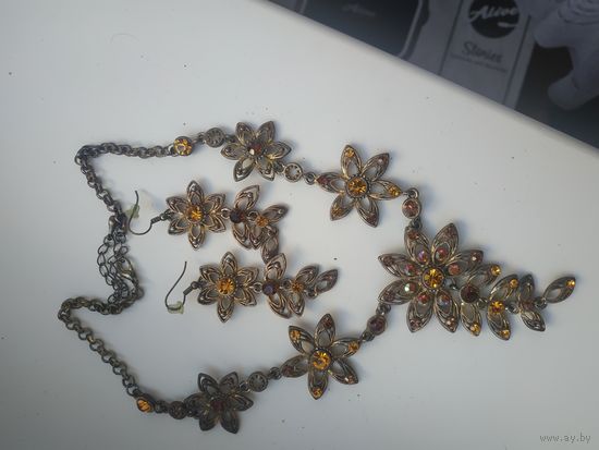 Колье с серьгами комплект бижутерия ссср Чехия винтаж