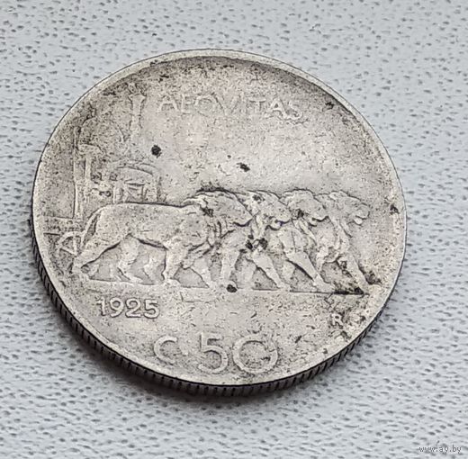 Италия 50 чентезимо, 1925 Рубчатый гурт 7-12-2