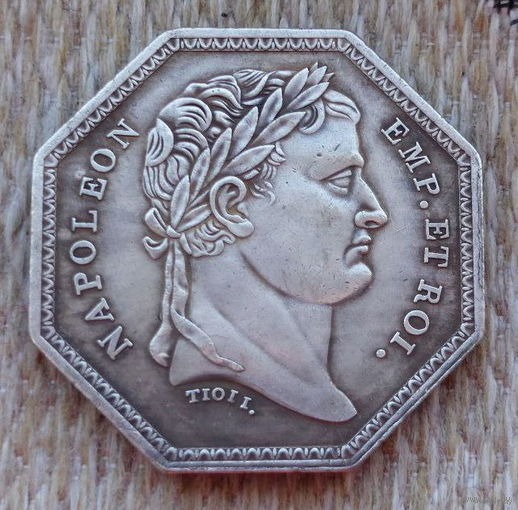 Франция 1 франк. Мельхиор! Император Франции Наполеон Бонапарт. Рабочий стол Императора во дворце. Весы правосудия. Городской нотгельд. Распродажа!