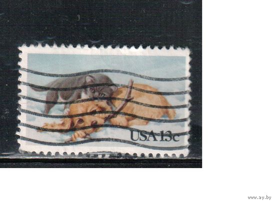США-1982, (Мих.1611) , гаш., Фауна, Кошки, Собаки  (одиночка),