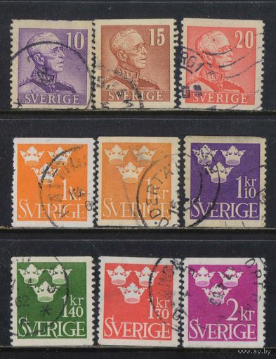 Швеция 1939-52 Густав V Герб Стандарт #256-8,268,337-8,362,375