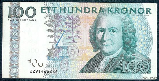 Швеция 100 крон 2000/2001 год. подпись Карл Линней