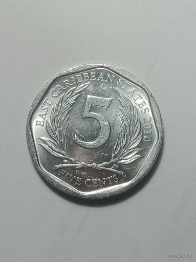 Восточные Карибы 5 центов 2010 года .