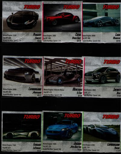 TURBO Турбо Вкладыши от жевательной резинки 15 штук без повторов