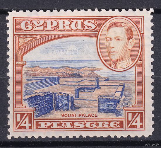 97.BrK. Великобритания. Колонии. Кипр. Георг VI. Архитектура и пейзажи. 1938 г. 1/4P. Mi.#136A.