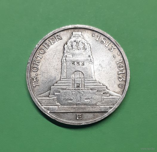Германия. 3 марки. 1913 год. Башня. Лейпциг. Серебро. Распродажа!  С 1 РУБЛЯ!