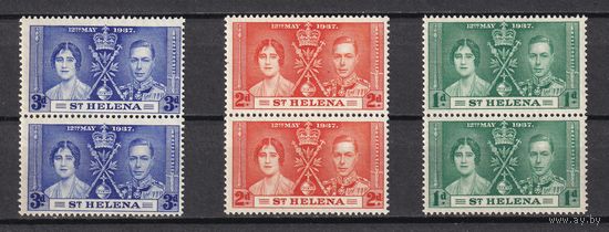 131.BrKS. Великобритания. Колонии.  Остров Святой Елены. Коронация Георга VI и Елизаветы. 1937 г. Полная серия. Пары. Mi.##94-96. MNH.