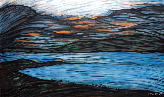 Вечер на Волге, смешанная техника, бумага, 2007, Котов Олег