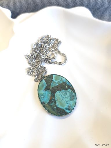Винтажный ретро кулон из натуральной крошки бирюзы