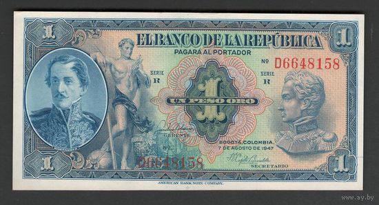 Колумбия 1 песо 1947 года. Тип P-380e. Состояние UNC-