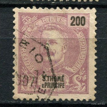 Португальские колонии - Сан Томе и Принсипи - 1898 - Король Карлуш I 200R - [Mi.54] - 1 марка. Гашеная.  (Лот 103AW)