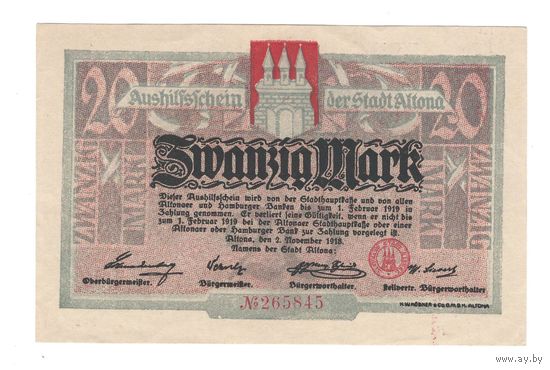 Германия Альтона 20 марок 1918 года. Состояние aUNC!