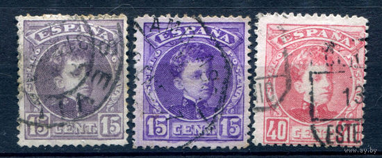 Испания (Королевство) - 1902/05г. - король Альфонсо XIII, разновидности - 3 марки - полная серия, гашёные [Mi 218ab-219]. #1-Sp-7-A-1