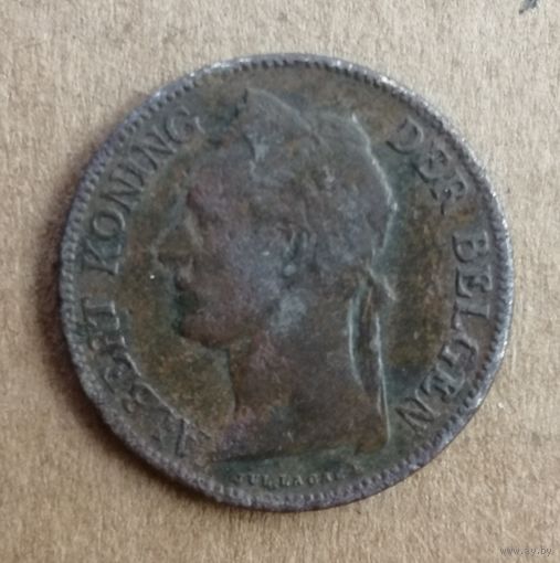Бельгийское Конго 50 сантимов 1928 г., Надпись на  голландском - 'ALBERT KONING DER BELGEN',  KM# 23