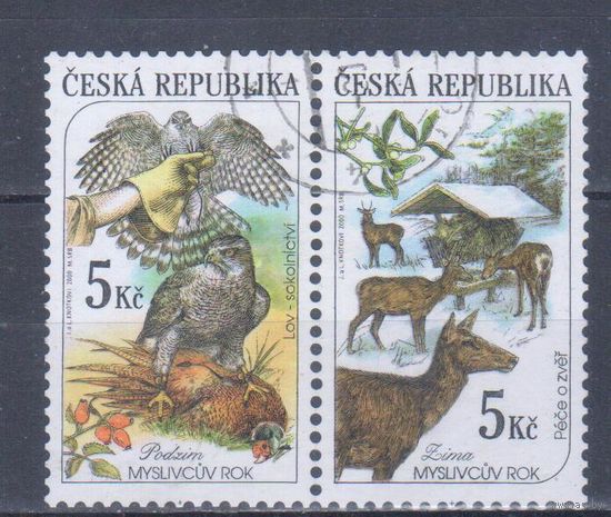 [533] Чехия 2000. Фауна.Птицы.Олени. Гашеная пара в сцепке.