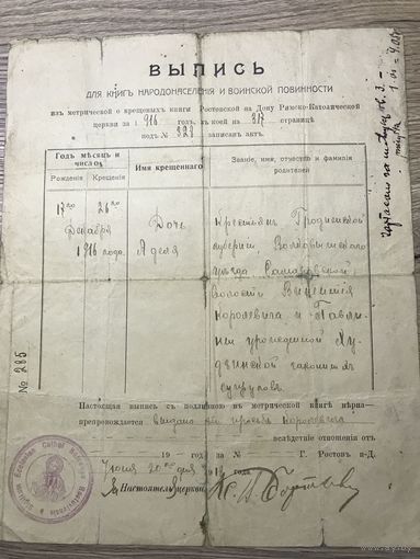 Вылись для книг народонаселения и воинской повинности.1916г.