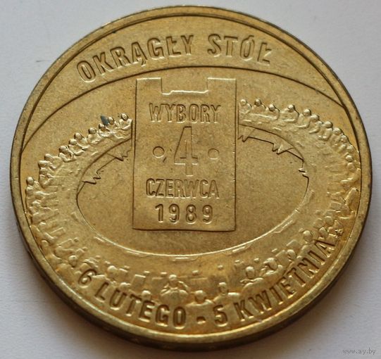 Польша 2 злотых 2009 год "Польский путь к свободе - всеобщие выборы 4 июня 1989"