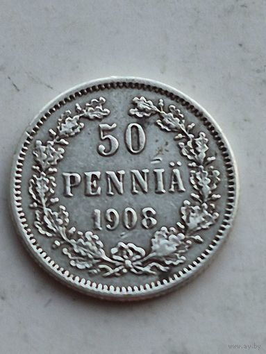 50 пенни Финляндия 1908 года. Серебро 750. Монета не чищена. 45180