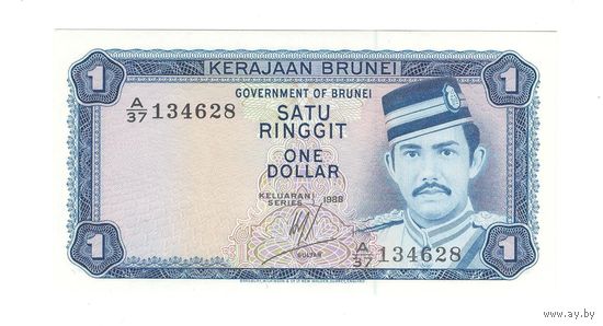 Бруней 1 ринггит 1988 года. Тип Р-6. Состояние UNC!