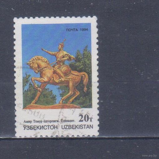 [604] Узбекистан 1994. Культура.Памятник Тимуру.Лошади на почтовых марках. Одиночный выпуск. Гашеная марка.