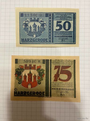 Нотгельд 50-75 пфеннигов. Германия. Веймарская республика Харцрод-0201