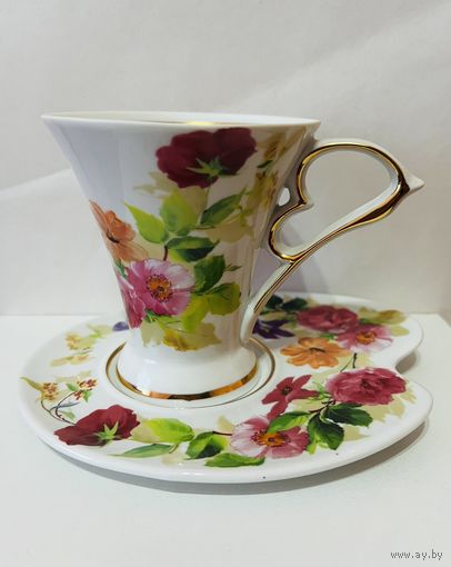 Чайная пара 275 см3 "Юбилейная" с позолотой. Добруш.  АУКЦИОН не с рубля.