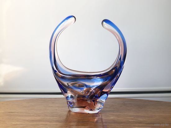 Ваза Чехия цветное стекло конфетница винтаж 19см