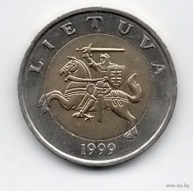 ЛИТОВСКАЯ РЕСПУБЛИКА 5 ЛИТОВ 1999. ПАГОНЯ. БИМЕТАЛЛ