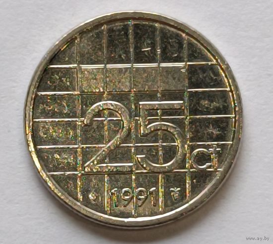 Нидерланды. 25 центов 1991 года.
