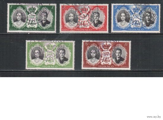 Монако-1956(Мих.561-565)  гаш.  , Свадьба Князя Ренье III и Грейс Келли