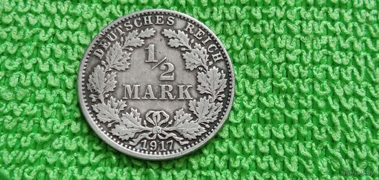 1/2 Марки 1917 г. ГЕРМАНИЯ , серебро