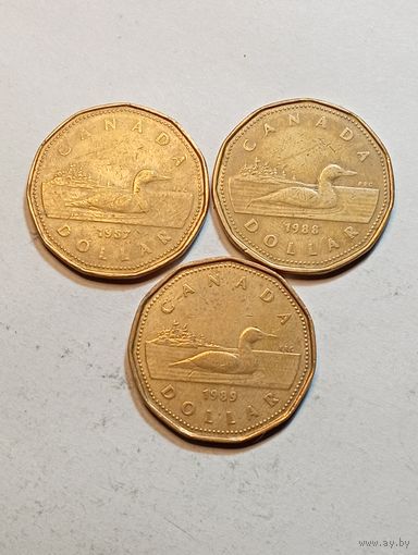 Канада 1 доллар 1987 , 1988 , 1989 года .