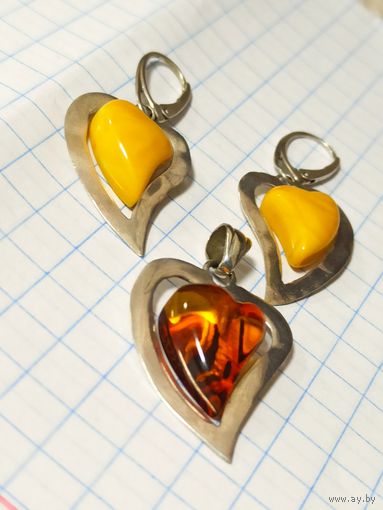 Серьги  и кулон Янтарь Серебро ? С 1 рубля