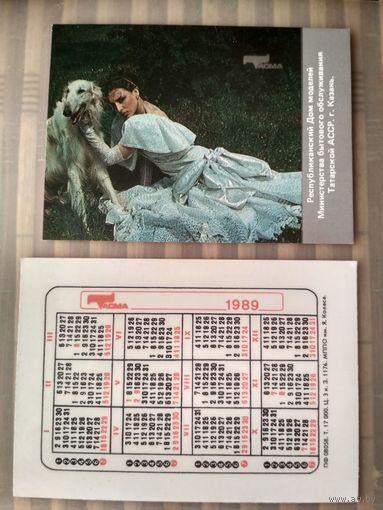 Карманный календарик. Республиканский дом моделей ТАСМА.г.Казань . 1989 год