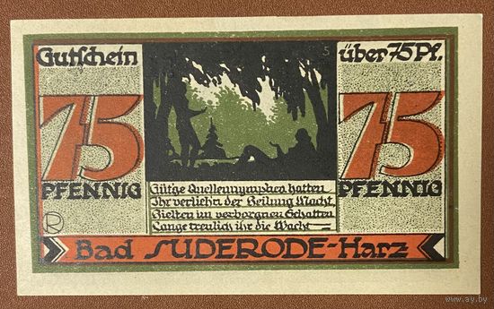 Нотгельд 75 пфеннигов 1921 год. Бад-Зудероде-Гарц. Веймарская республика