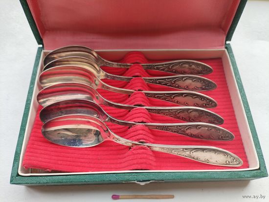 Комплект чайных мельхиоровых ложек в коробке. МНЦ, 14 см