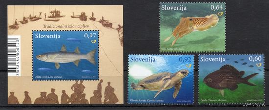 Словения 2013. Фауна. Рыбы 3 марки+ блок (1024)
