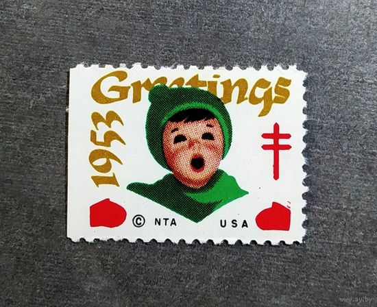 Непочтовая марка США 1953 год Новый год Рождество