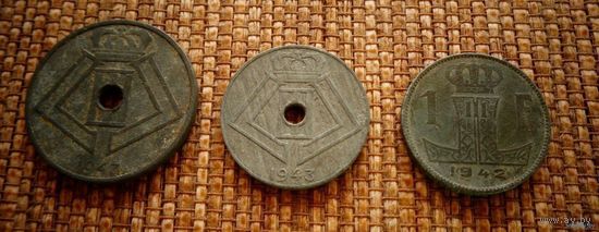 ТОРГ! 20 век! Бельгия! 3 монеты! Вторая Мировая война! ВОЗМОЖЕН ОБМЕН!