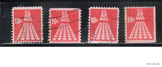 США-1968, (Мих.939 A+C+D+E) , гаш. , Стандарт, Звезды(одиночка), 4 типа зубцовки