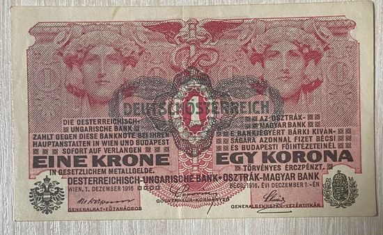 Банкнота 1 крона Австро - Венгрия 1918 год. С рубля без МЦ.