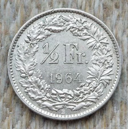 Швейцария 1/2 франка 1964 года, B, UNC. Серебро! Предложи свою цену или обмен!