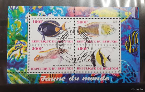 Бурунди. 2011 год. Фауна. Рыбы. Блок (сцепка 4 марки) (88)
