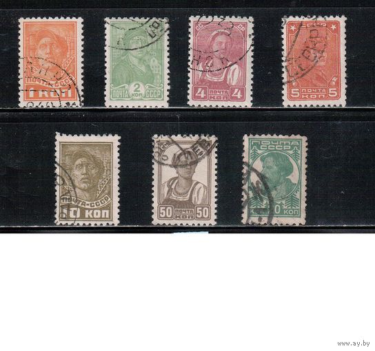 СССР-1937, (Заг.453-459),  гаш.  , типо, без ВЗ,  Стандарт (полная серия)